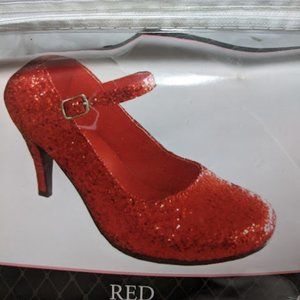 Red Glitter Mary Jane Stiletto Heel Shoe Single Buckle - Dorothy Ruby Slippers